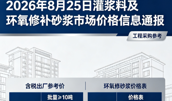 衡东2026年8月25日灌浆料及环氧修补砂浆市场价格信息通报